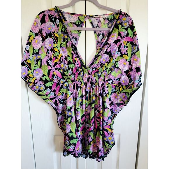 Victoria's Secret XS Fringe Balls Tip Shirt Plunging Neck Multicolor Keyhole Bck - Picture 2 of 8